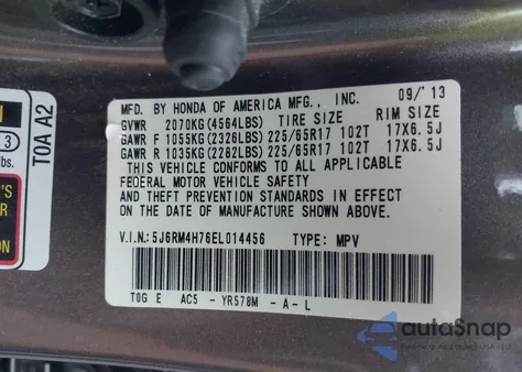 2014 Honda Cr-V Ex-L z USA, uszkodzony, nr VIN 5J6RM4H76EL014456